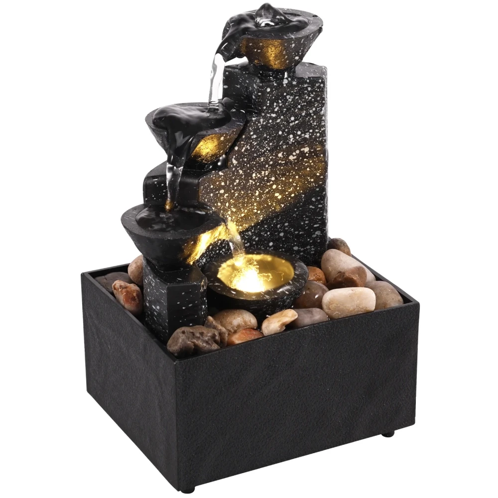

Tabletop Waterfall Decoration Relaxation Meditation Desktop Fountain with Soft Lights Decorative Creative Flowing Water Ornament