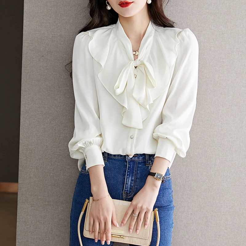 New Office Lady Elegant Female Clothing Fashion Silk Blouse Women with Bow Long Sleeve Button Up Women's Shirts Loose Tops 29528
New Office Lady Elegant Female Clothing Fashion Silk Blouse Women with Bow Long Sleeve Button Up Women's Shirts Loose Tops 29528