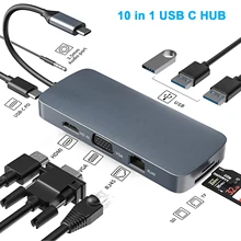 10 In 1 USB C Hub Adapter USB C Docking Station with 4K HDMI VGA RJ45 100W PD 3.5mm SD/TF for MacBook Pro Huawei Mate Usb Hub
10 In 1 USB C Hub Adapter USB C Docking Station with 4K HDMI VGA RJ45 100W PD 3.5mm SD/TF for MacBook Pro Huawei Mate Usb Hub