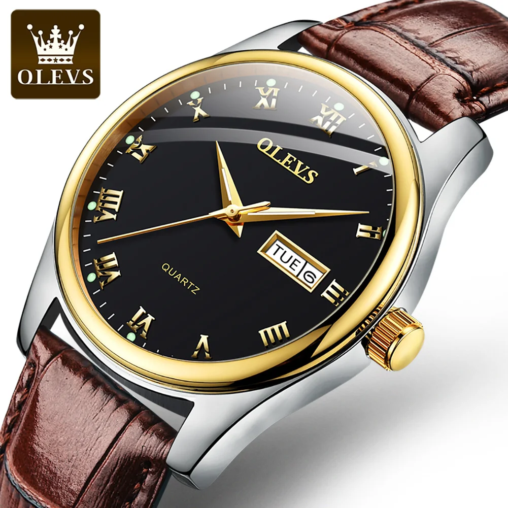 

OLEVS Watches for Men Stainless Steel Dual Calendar Auto Date Week Dial Waterproof HD Luminous Men's Luxury Quartz Wristwatch