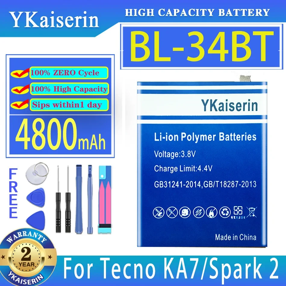 Запасная аккумуляторная батарея ykaisсеребрин 4800 мАч, BL34BT для Tecno KA7 Spark 2 Spark2
Запасная аккумуляторная батарея ykaisсеребрин 4800 мАч, BL34BT для Tecno KA7 Spark 2 Spark2