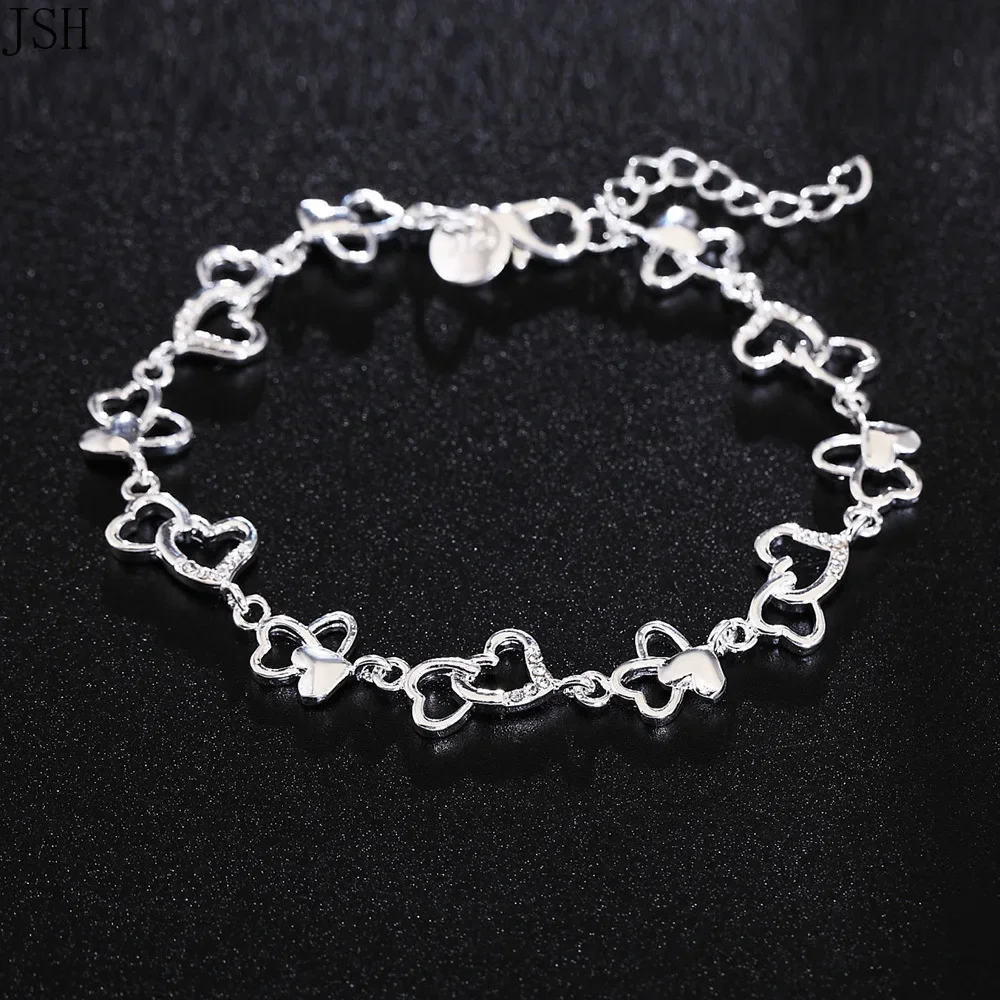 

Beautiful Gorgeous Women Bracelet HEART Lovely Crystal Chain Fashion Wedding Party Silver Cute Lady Bracelet Jewelry