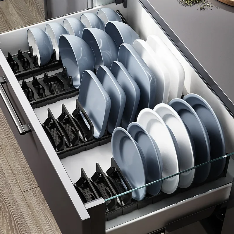 

Dish Sink Adjustable Drawer Retractable Shelves Kitchen Supplies Storage Rack Cabinet Countertop Holder Shelf Plate Bowls Under