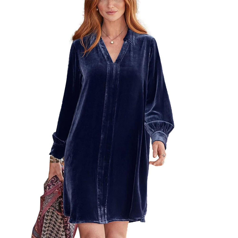 Women Velvet Long Sleeve Dress Stretch Party Dress Pullover Blouse V Neck Solid Color Wine Red/Navy/Light Blue
Women Velvet Long Sleeve Dress Stretch Party Dress Pullover Blouse V Neck Solid Color Wine Red/Navy/Light Blue