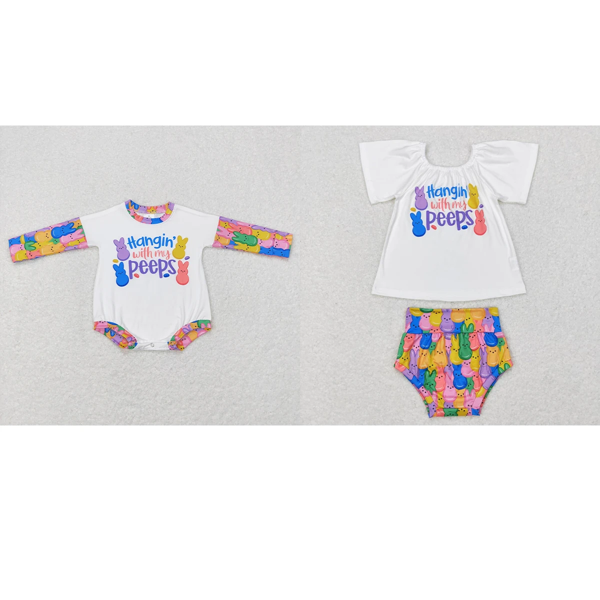 

Wholesale Newborn Bunny Rabbits Spring Romper Happy Easter Baby Girl Long Sleeves Kids Toddler Colorful One-piece