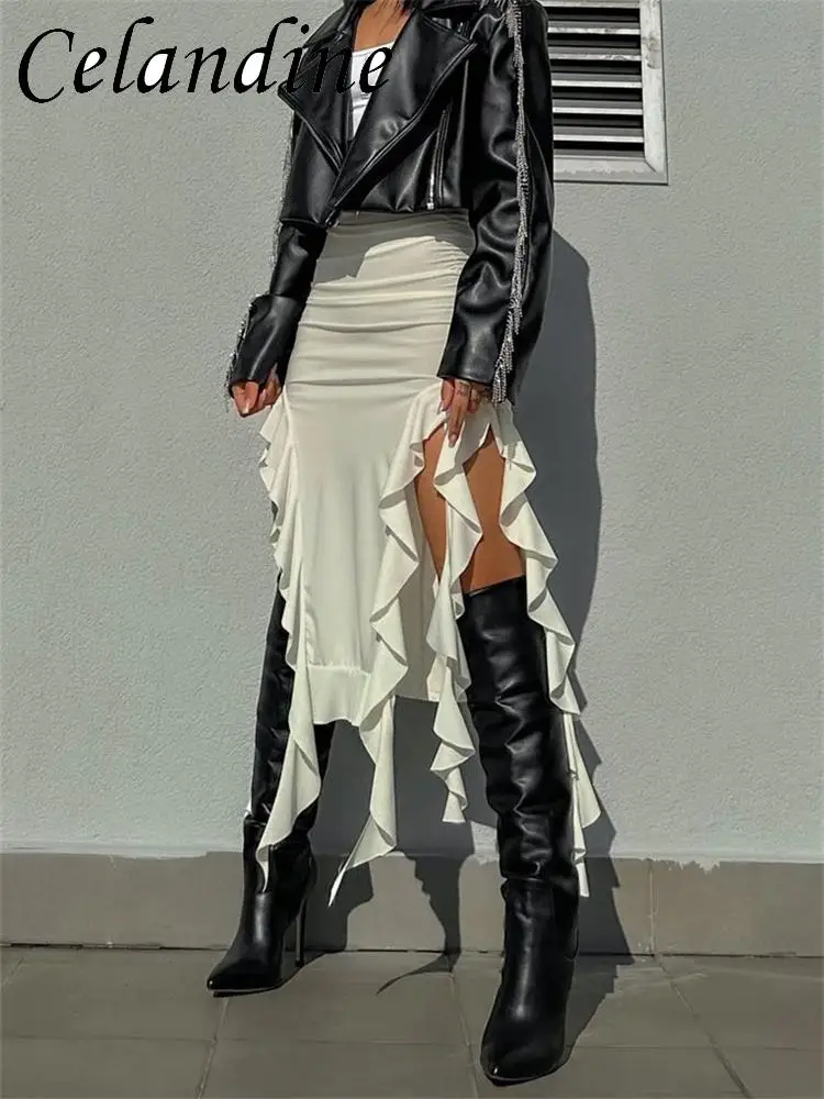 Celandine 2023 Tassel Summer Female Long Skirt Ruffled High Waist Broken Split Fashion Pleated Bodycon Sexy Solid Maxi Skirts
Celandine 2023 Tassel Summer Female Long Skirt Ruffled High Waist Broken Split Fashion Pleated Bodycon Sexy Solid Maxi Skirts