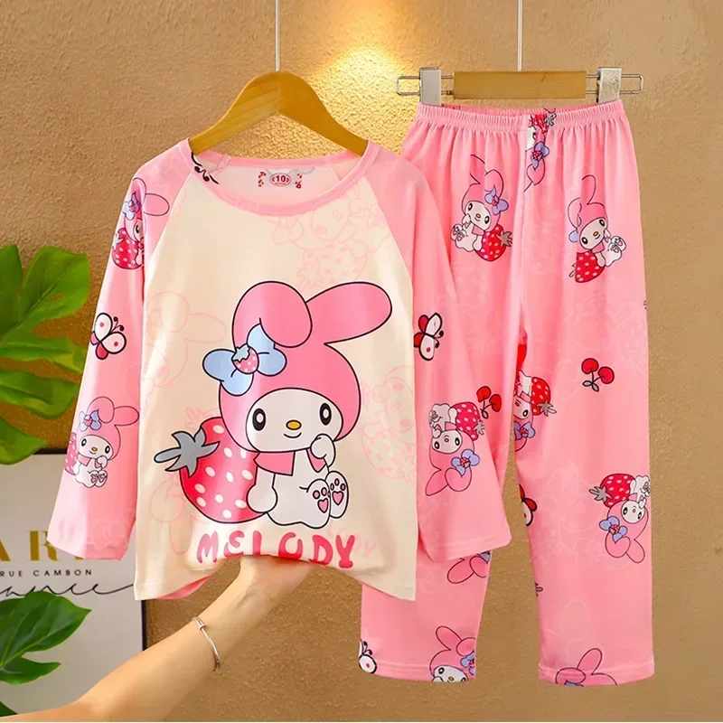 

Miniso Sanrio Kuromi Cinnamoroll Children Long-sleeved Pajamas Cute Hello Kitty My Melody New Fall Round Neck Girl Homewear Gift