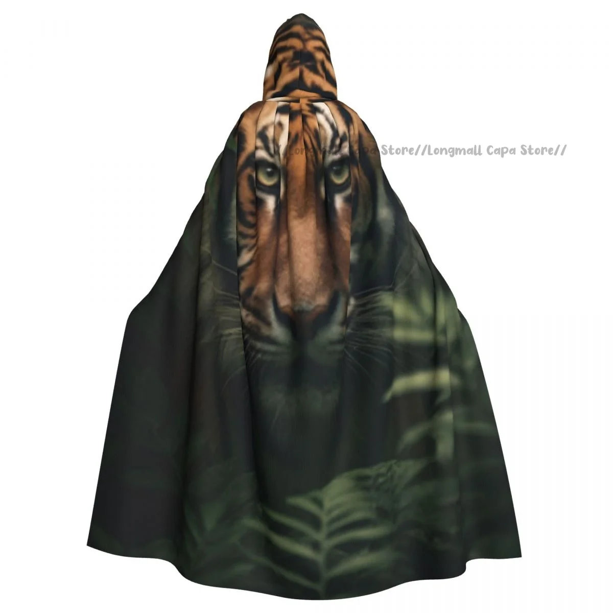 

Adult Vampire Cape Hooded Robe Tiger In The Jungle Halloween Cloak Full Length Cosplay