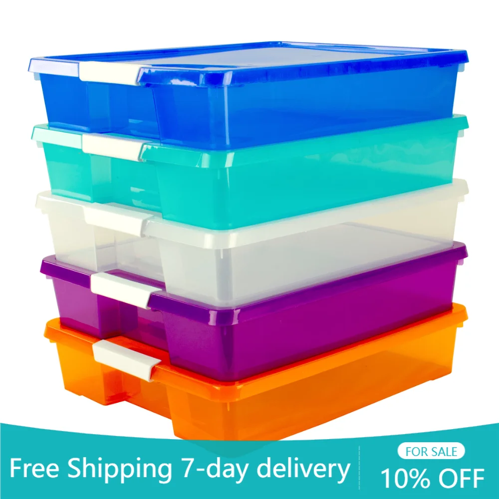 

Storex 12x12 Stack & Store Box, Assorted Colors, Case of 5 Made From Durable Plastic Storage Boxes