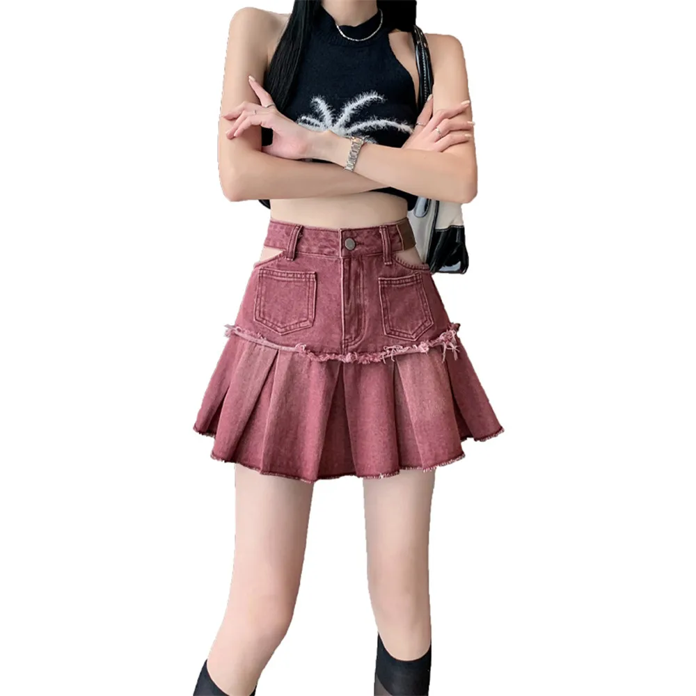 Women Chic Solid Pleated Hollow Mini Denim Skirt High Waist Elegant Korean Fashion Hip Wrap Skirt Sweet Casual Summer Clothing
Women Chic Solid Pleated Hollow Mini Denim Skirt High Waist Elegant Korean Fashion Hip Wrap Skirt Sweet Casual Summer Clothing