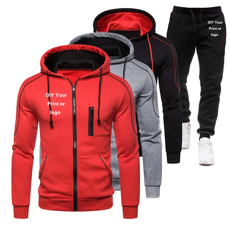 New Logo Customized Men's Fashion Zipper Jogging Suits Hoodie + Pants Tracksuits Running Clothes Set
New Logo Customized Men's Fashion Zipper Jogging Suits Hoodie + Pants Tracksuits Running Clothes Set