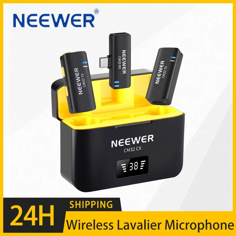 

NEEWER Wireless Lavalier Microphone Dual Omnidirectional Condenser Lapel Mics for Video Recording Podcast Live Streaming CM32