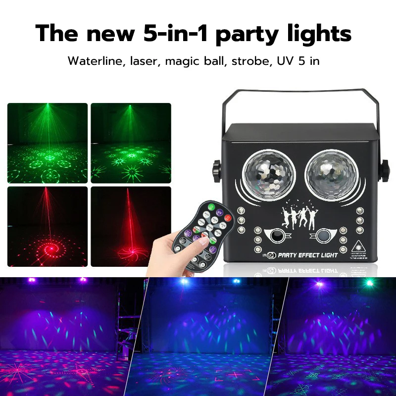 5IN1 DJ Disco Laser Light Projector Strobe Magic Ball UV Blacklight Stage Lighting Effect DJ Disco Party Dance Wedding Lamp
5IN1 DJ Disco Laser Light Projector Strobe Magic Ball UV Blacklight Stage Lighting Effect DJ Disco Party Dance Wedding Lamp