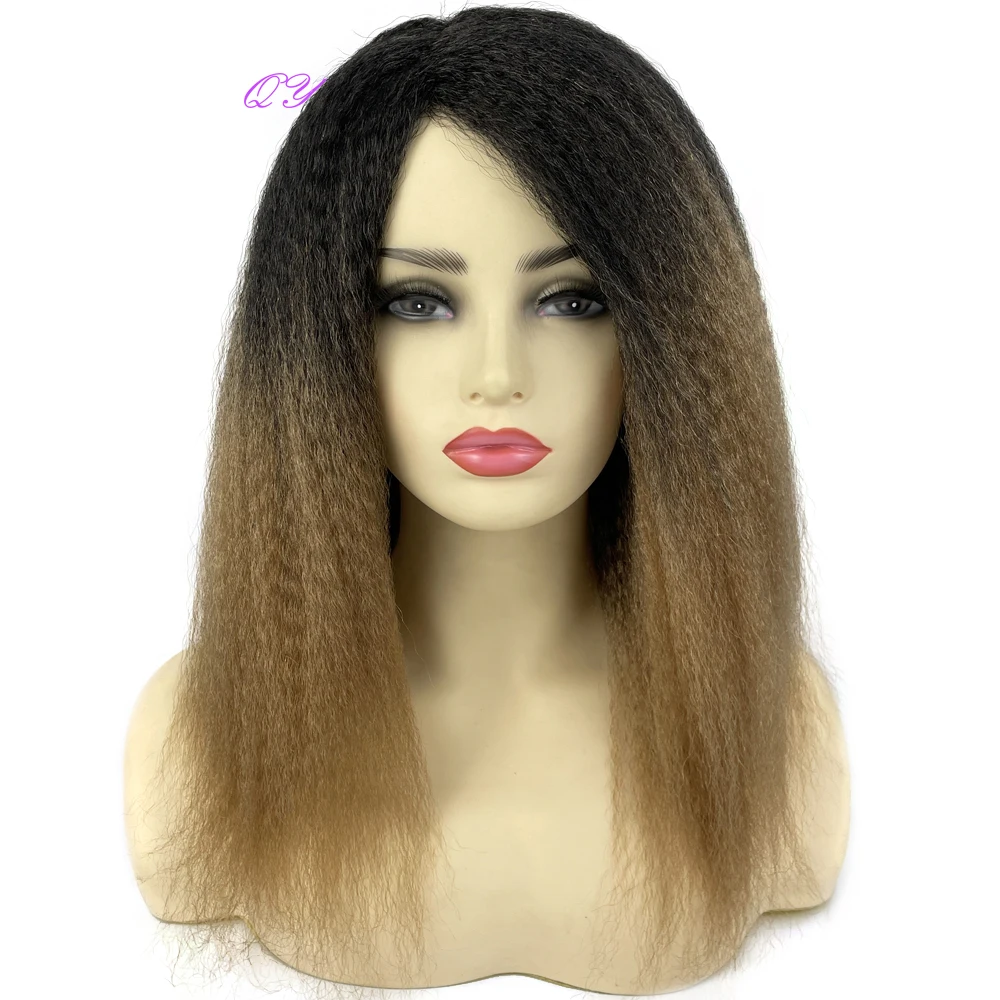 

Long Kinky Straight Synthetic Wigs Black Roots Ombre Brown Blonde Wigs For Women High Quality Fluffy Soft Wig