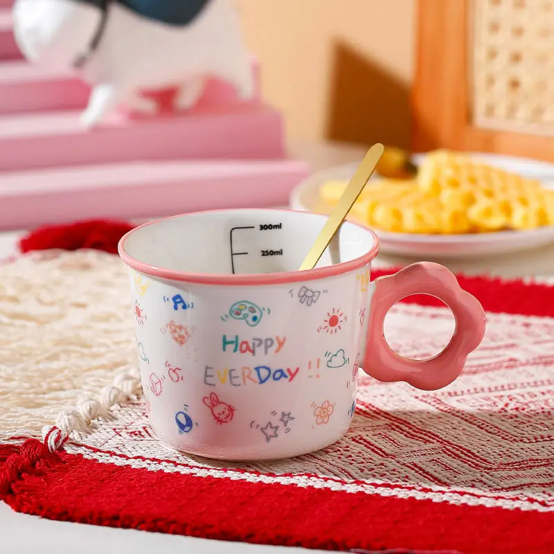 

High Value Cute Ceramic Mug with Scale Milk Coffee Cups for Boys and Girls Children Mug Home Breakfast Cup