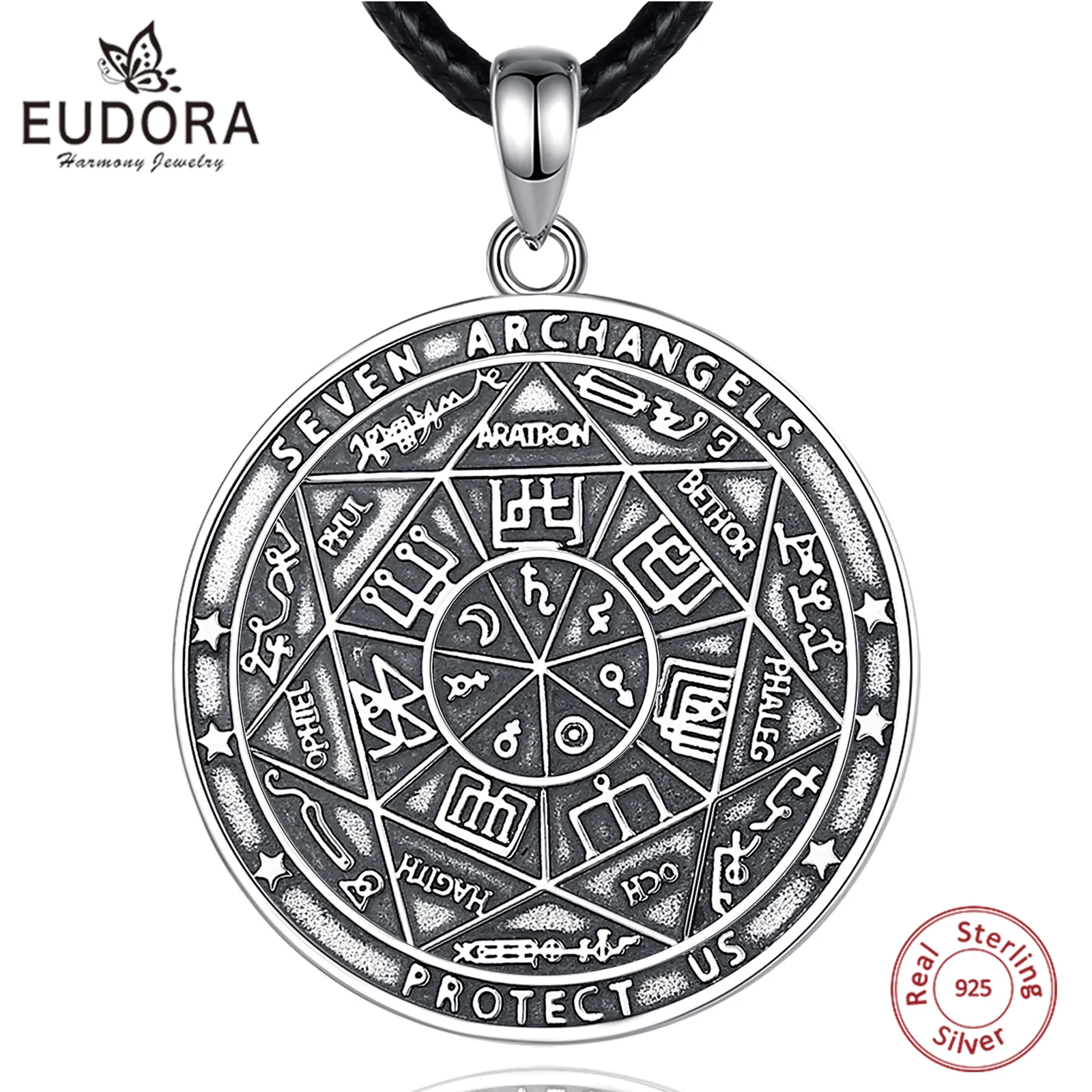 

Eudora 925 Sterling Silver Seven Archangels Amulet Necklace Rune Summon Magic Circle Pendant Religion Jewelry for Man Women Gift