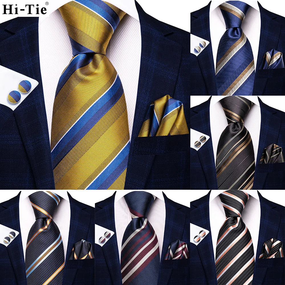 Hi-Tie 2023 новый желтый синий полосатый дизайнерский Подарочный галстук для мужчин модный бренд галстук для свадебной вечеринки ручная работа запонки Прямая поставка 
Hi-Tie 2023 новый желтый синий полосатый дизайнерский Подарочный галстук для мужчин модный бренд галстук для свадебной вечеринки ручная работа запонки Прямая поставка