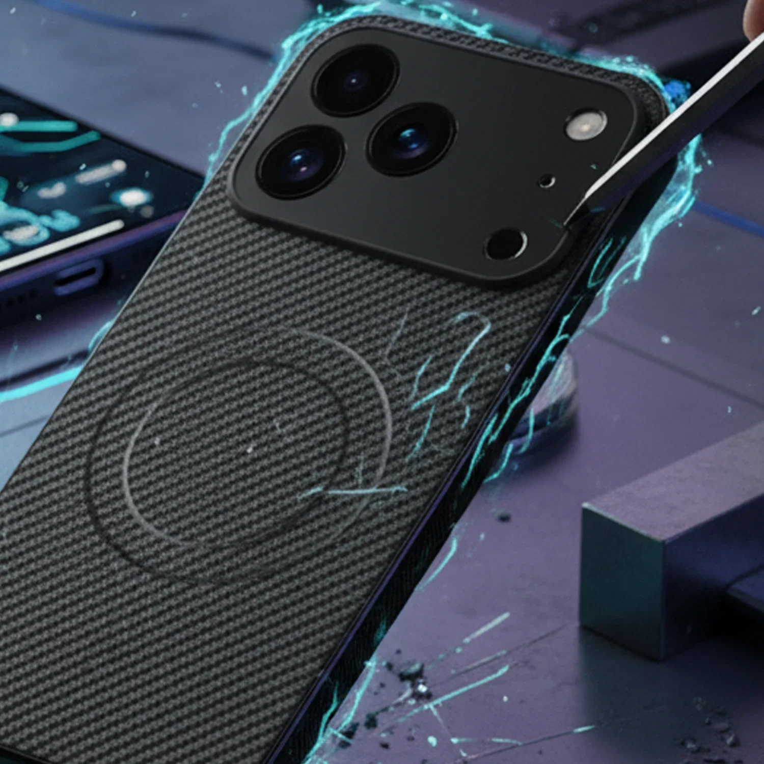 Carbon Fiber Magnetic Case for IPhone 17/17 Pro/17 Air/17 ProMax Ultra Slim Shockproof Phone Cover with Metal Lens Protectors S19c65a565a8244cd8ebe3ddbd0de9f71N