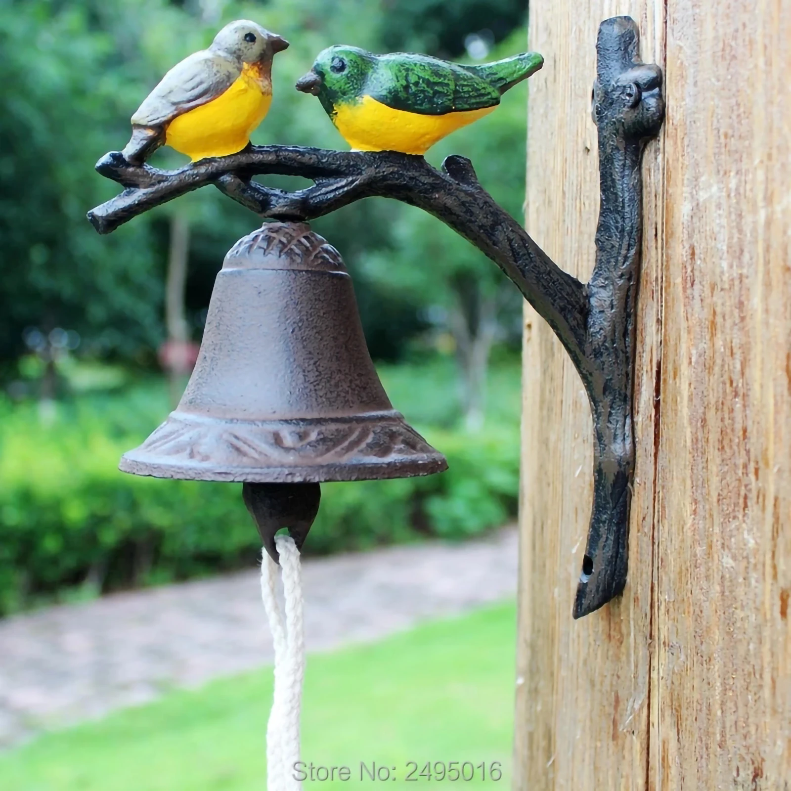 

Стальные подвесные колокольчики с двумя маленькими птицами, колокольчик из кованого железа в стиле ретро, цветной, ручной работы, для двора и страны