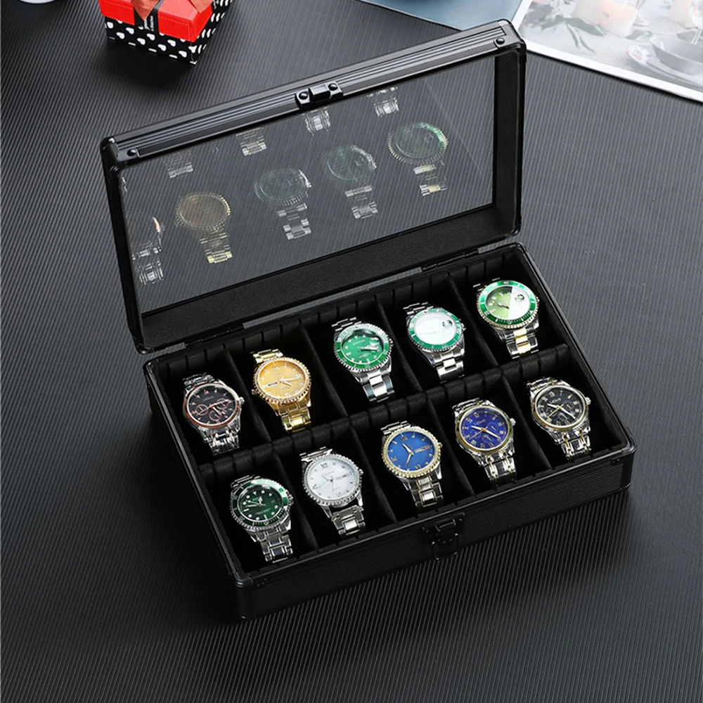 

10 Grids Watch Storage Box Aluminum Frame High Strength Watch Bracket Clock Watch Jewelry Collection Box with Clear Glass Cover