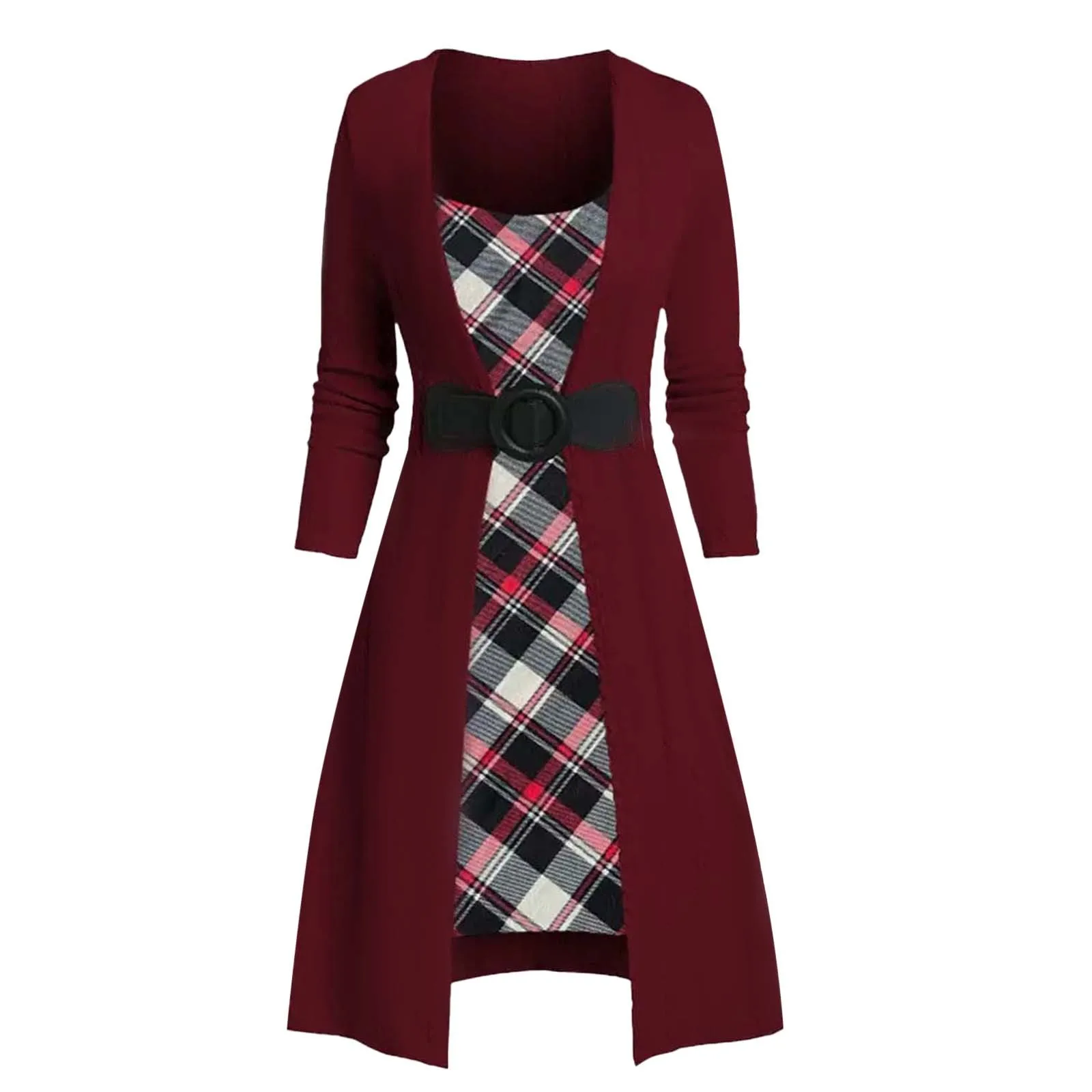 Women Retro Plaid Print Stitching Dress Spring Square Collar Long Sleeve Sweatshirt Dress Autumn Slim Waist Button Party Dress
Women Retro Plaid Print Stitching Dress Spring Square Collar Long Sleeve Sweatshirt Dress Autumn Slim Waist Button Party Dress