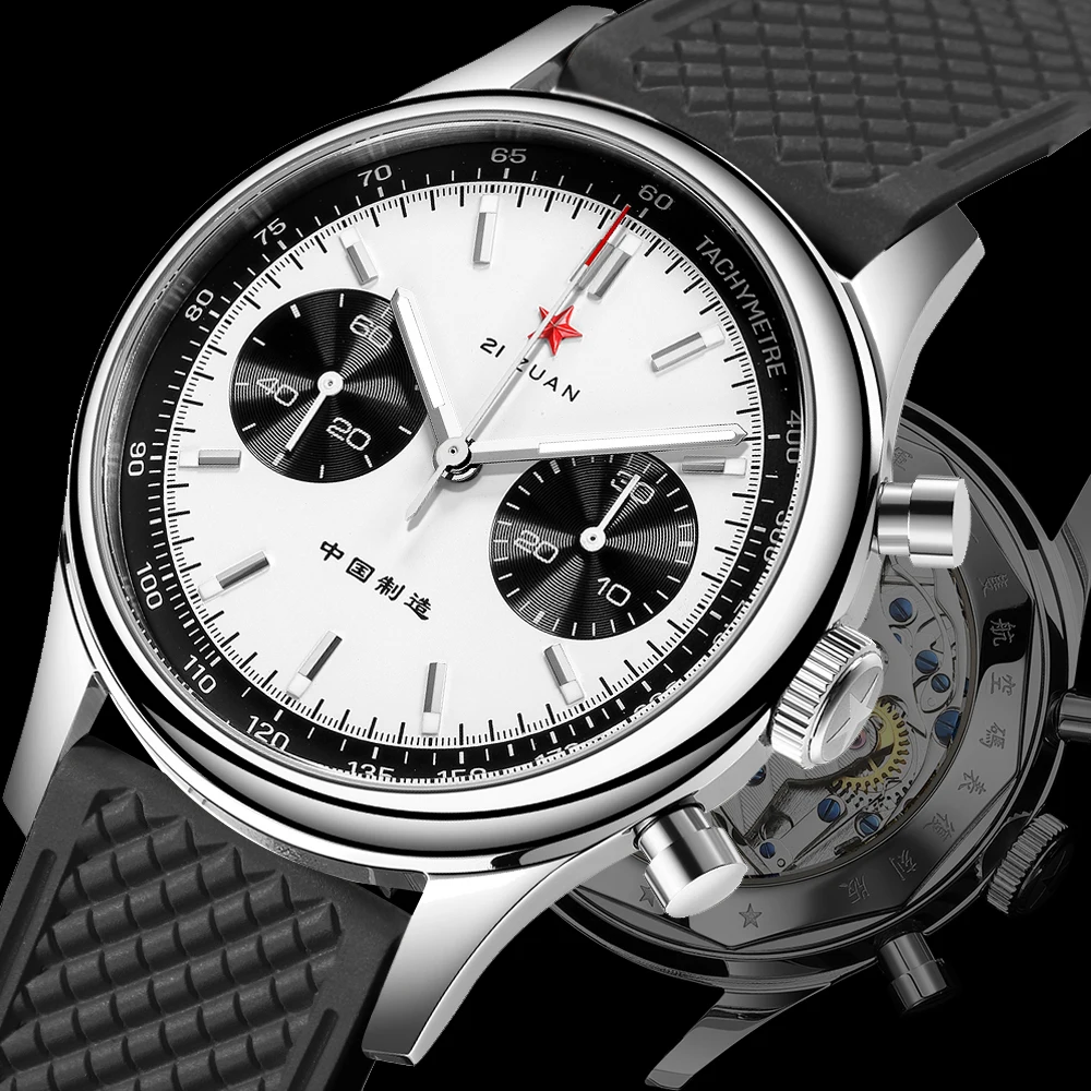 

Red Star Panda 1963 Chronograph Mechanical FKM Silicone Wristwatch st1901 Clock 40mm Luminous Sapphire Pilot Men's Watch