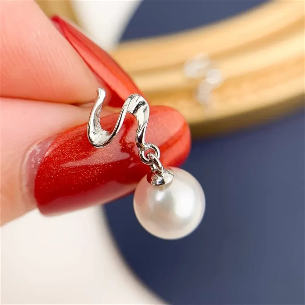 

DIY Pearl Accessories S925 Pure Silver Ear Stud Empty Support Fashion Silver Earring Support Fit 7-10mm Round Elliptical Beads