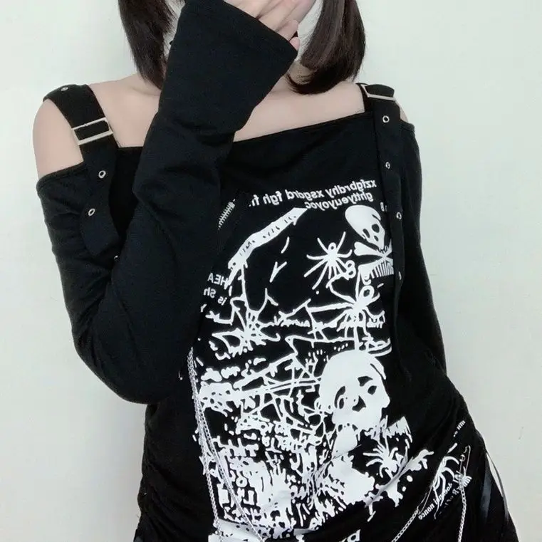 Y2K Punk Long Sleeve T-shirt Drawstring Tunic for Women Y2K Punk Long Sleeve T-shirt Drawstring Tunic for Women