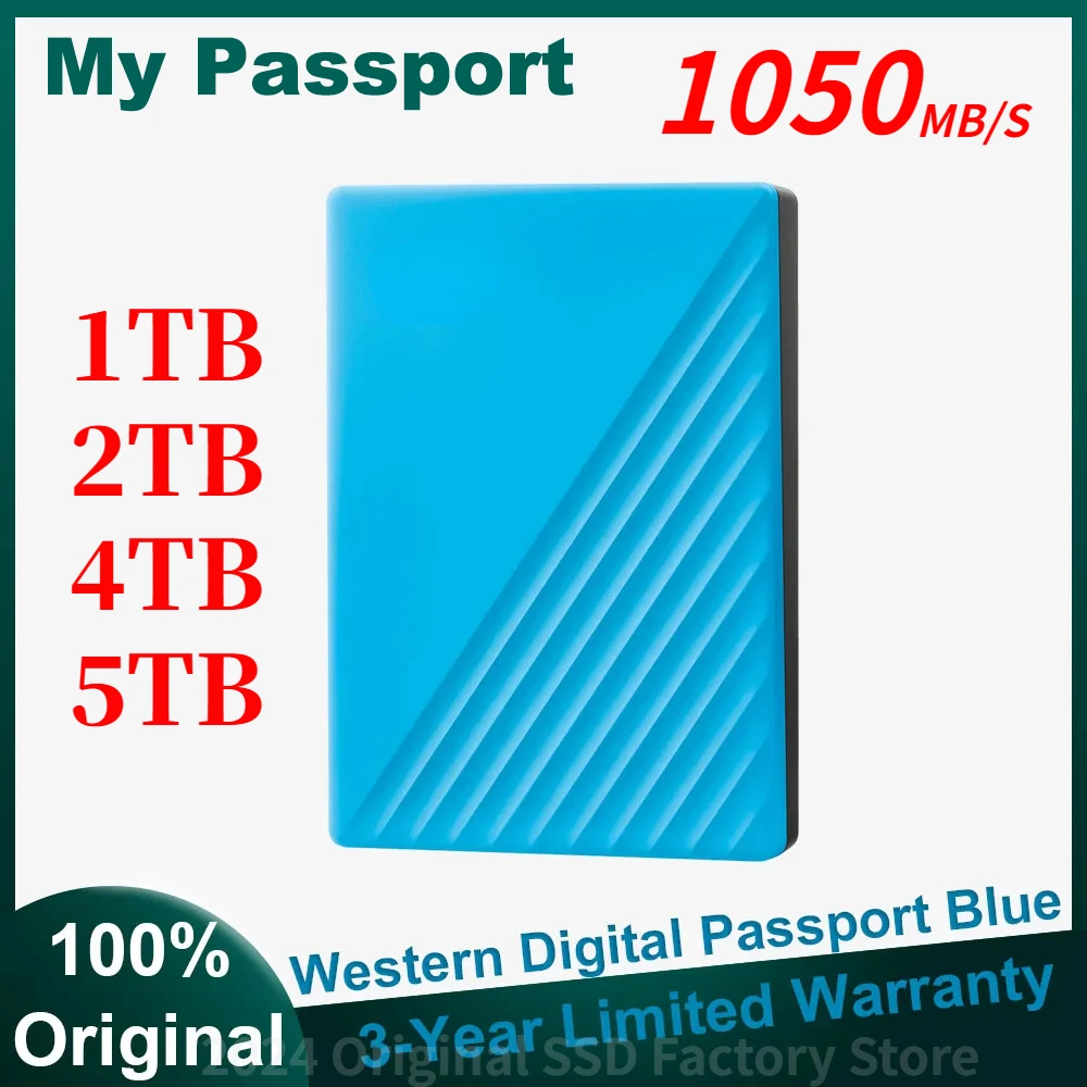 

Western original My Passport PHDD Blue 1TB 2TB 4TB 5TB Portable External Hard Drive with backup software and password protection