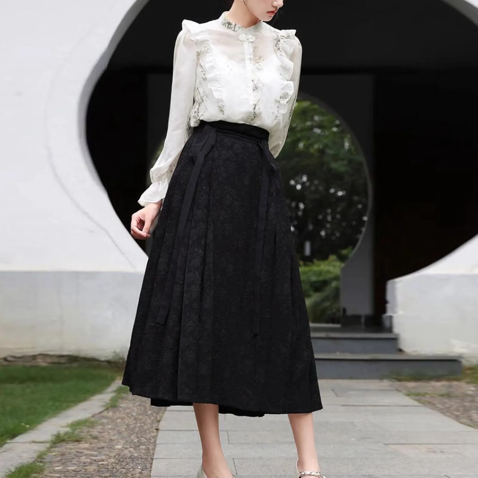 

Женская модная Однотонная юбка в национальном стиле с изображением лошади, Жаккардовая юбка, Новая китайская длинная юбка, джинсовый комбинезон