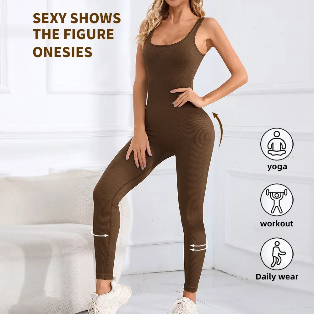 

Knitted One-Piece Pilates Yoga Suit Dance Belly Tightening Fitness Workout Set Stretch Bodysuit Gym Clothes Push Up Sportswear