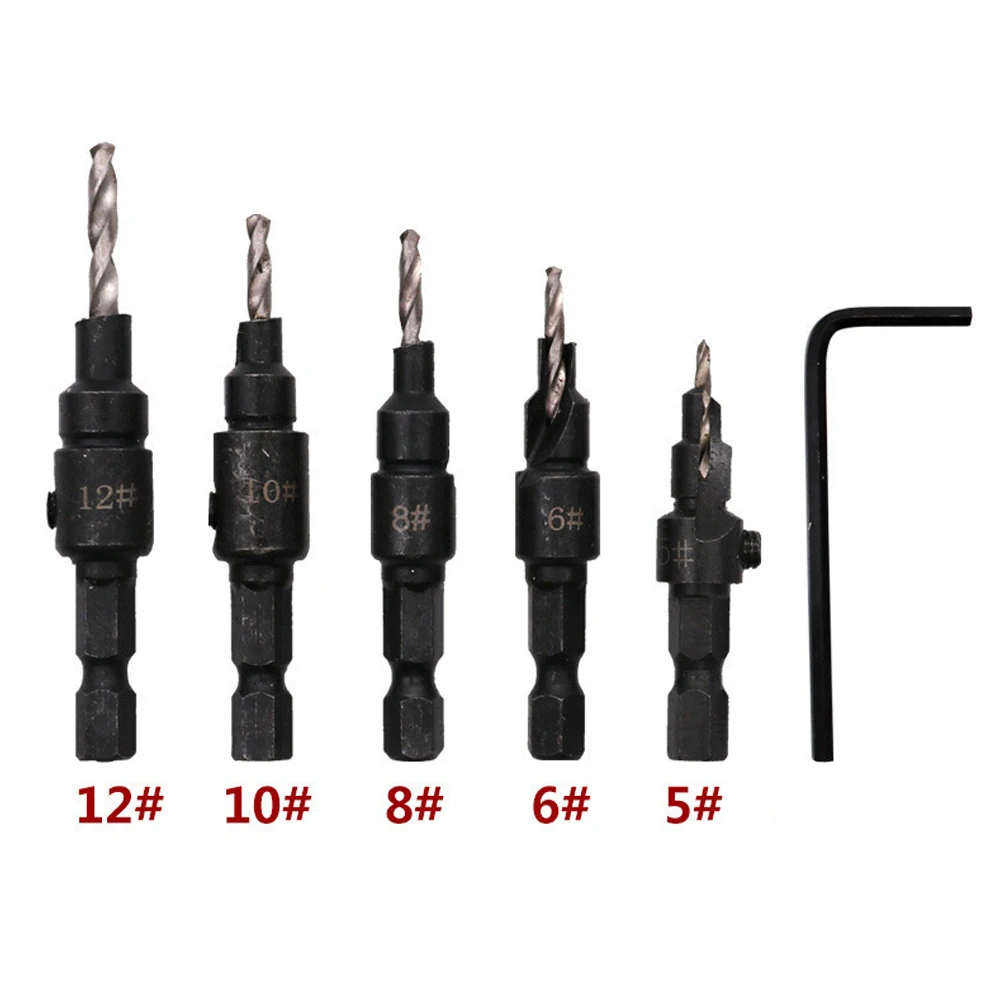 5Pcs/Set Countersink Drill Bit Set Drill Bit With Wrench Drilling Pilot Hole For Screw Sizes 5-14# Woodworking Carpenter Tools
5Pcs/Set Countersink Drill Bit Set Drill Bit With Wrench Drilling Pilot Hole For Screw Sizes 5-14# Woodworking Carpenter Tools