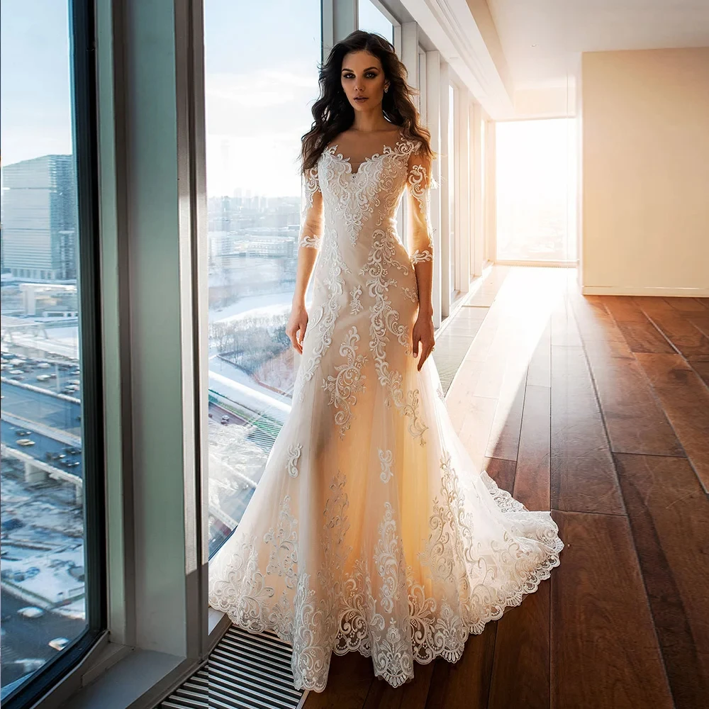 Exquisite White Mermaid Wedding Dress For Woman Lace Tulle Long Sleeves Bridal Dress Illusion Back Bridal Gown vestidos de novia
Exquisite White Mermaid Wedding Dress For Woman Lace Tulle Long Sleeves Bridal Dress Illusion Back Bridal Gown vestidos de novia