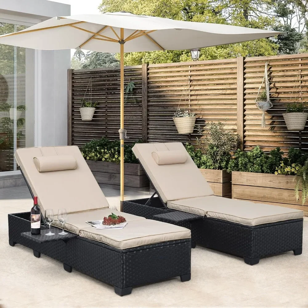 Outdoor PE Wicker Chaise Lounge Chairs Set of 2 Patio Black Rattan Reclining Chair Adjustable Backrest Pool Sunbathing Recliners
Outdoor PE Wicker Chaise Lounge Chairs Set of 2 Patio Black Rattan Reclining Chair Adjustable Backrest Pool Sunbathing Recliners
