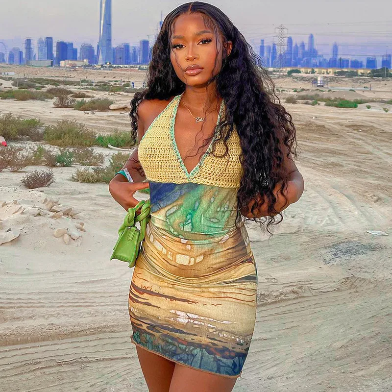 Dresses Sleeveless Backless Scenery Print Knitted Patchwork Sexy Slim Mini Dress 2023 Spring Women Beach Vacation Party
Dresses Sleeveless Backless Scenery Print Knitted Patchwork Sexy Slim Mini Dress 2023 Spring Women Beach Vacation Party
