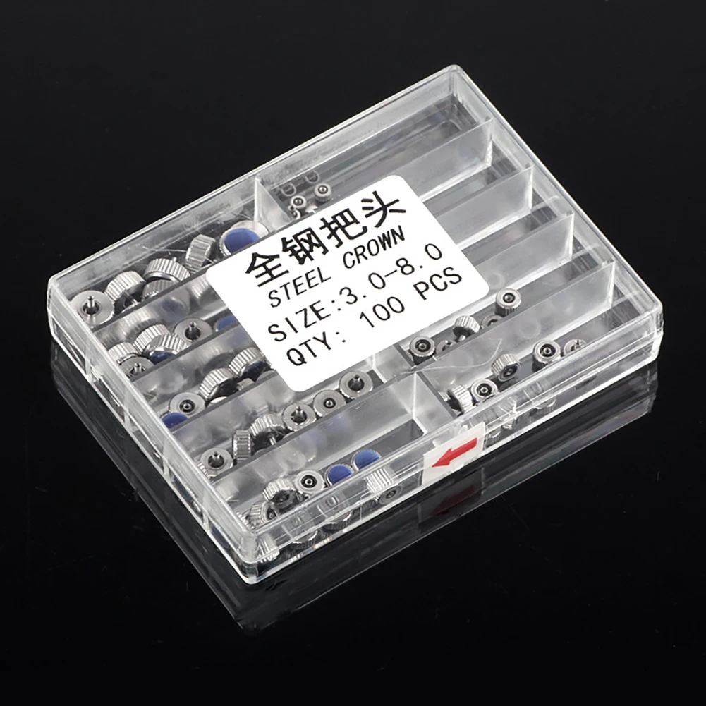 100PCS/set Quartz mechanical Watch Crowns Stainless Steel Watch Repair Tool Parts 3.0mm-8.0mm 100PCS/set Quartz mechanical Watch Crowns Stainless Steel Watch Repair Tool Parts 3.0mm-8.0mm