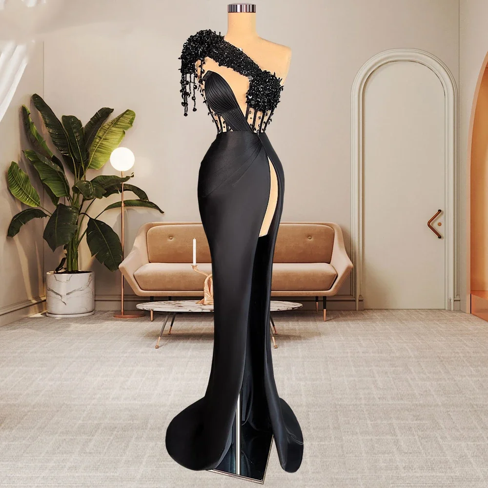 Black One Shoulder Tassel Party Dress Arabic High Side Split Evening Dresses Dubai Wedding Event Gowns Pearls Occasion Dresses
Black One Shoulder Tassel Party Dress Arabic High Side Split Evening Dresses Dubai Wedding Event Gowns Pearls Occasion Dresses