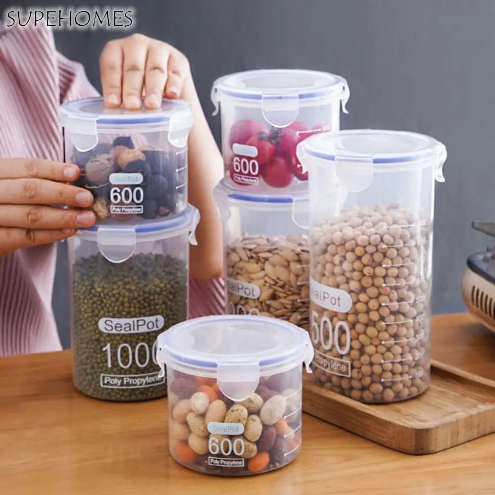 

PP Transparent Food Sealed Jars Moisture Proof Cylindrical Kitchen Storage Boxes Airtight Leakproof Plastic Food Airtight Jar