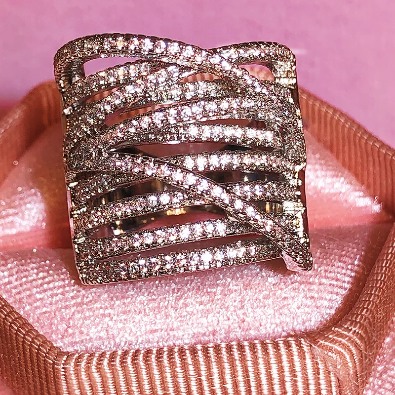 Exaggerated Ultra-Shimmering Double-Layered Crossover Diamond Couple Ring For Women Silver-Plated Anniversary Gift Party Jewelry
Exaggerated Ultra-Shimmering Double-Layered Crossover Diamond Couple Ring For Women Silver-Plated Anniversary Gift Party Jewelry