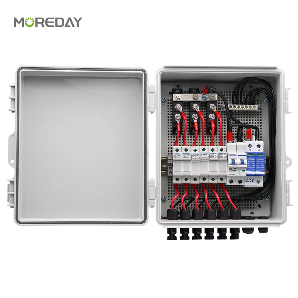 MOREDAY New Design Ip65 Waterproof 6 String 1000v 1500v Dc Solar Panel Pv junction Combiner Box For Sale
MOREDAY New Design Ip65 Waterproof 6 String 1000v 1500v Dc Solar Panel Pv junction Combiner Box For Sale