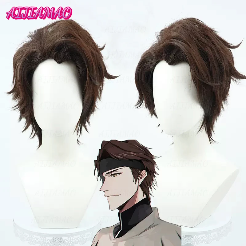 

High Quality Aizen Sousuke Cosplay Wig Anime Bleach Short Brown Heat Resistant Hair Halloween Party Role Play Wigs + Wig Cap