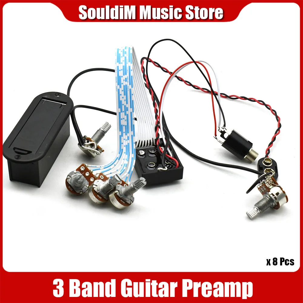 8 Set 3 Band Eq Equalizer Preamp Circuit Active Pickup 5 Control Knobs 3-Way Toggle Switch Guitar Control System 
8 Set 3 Band Eq Equalizer Preamp Circuit Active Pickup 5 Control Knobs 3-Way Toggle Switch Guitar Control System