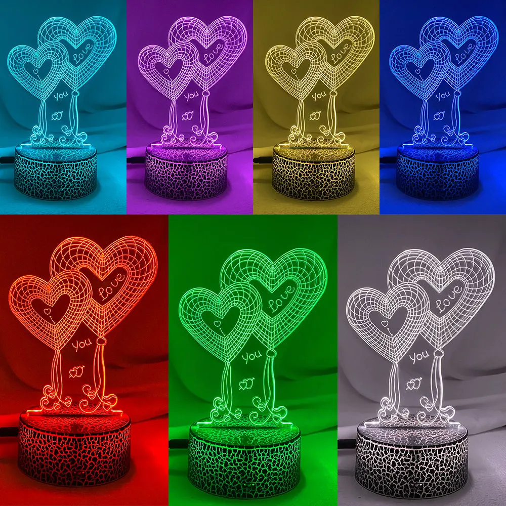 SOLOLANDOR Light Night 3D LED Night Light Creative Table Bedside Lamp Romantic Double Heart light Boy Gril Home Decoration Gift
SOLOLANDOR Light Night 3D LED Night Light Creative Table Bedside Lamp Romantic Double Heart light Boy Gril Home Decoration Gift