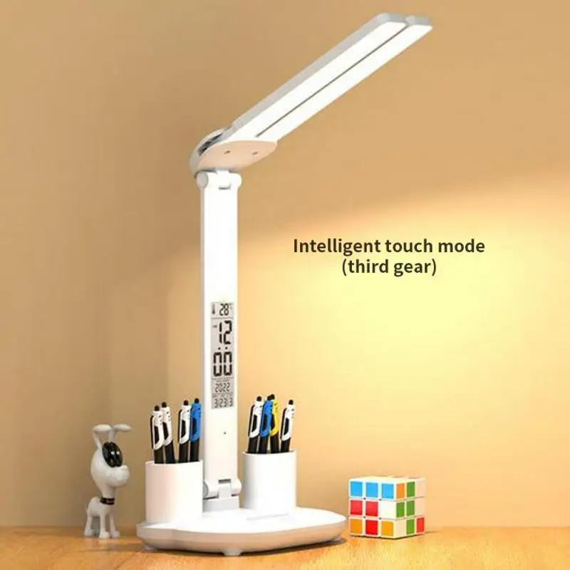 LED Table Lamp Double Head 180°Rotating Desk Lamp For Bedroom Reading With Time Temperature Pen Holder USB Touch Night Light
LED Table Lamp Double Head 180°Rotating Desk Lamp For Bedroom Reading With Time Temperature Pen Holder USB Touch Night Light
