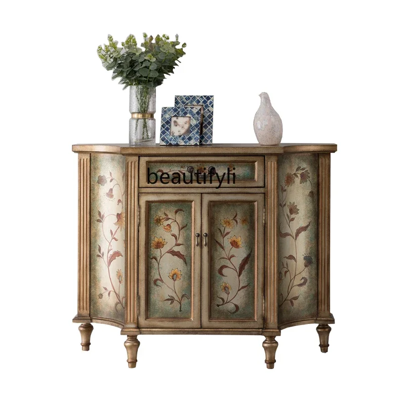 

American and European Style Painted Vintage Solid Wood Entrance Living Room Foyer Doorway Sideboard Cabinet Curio Cabinet
