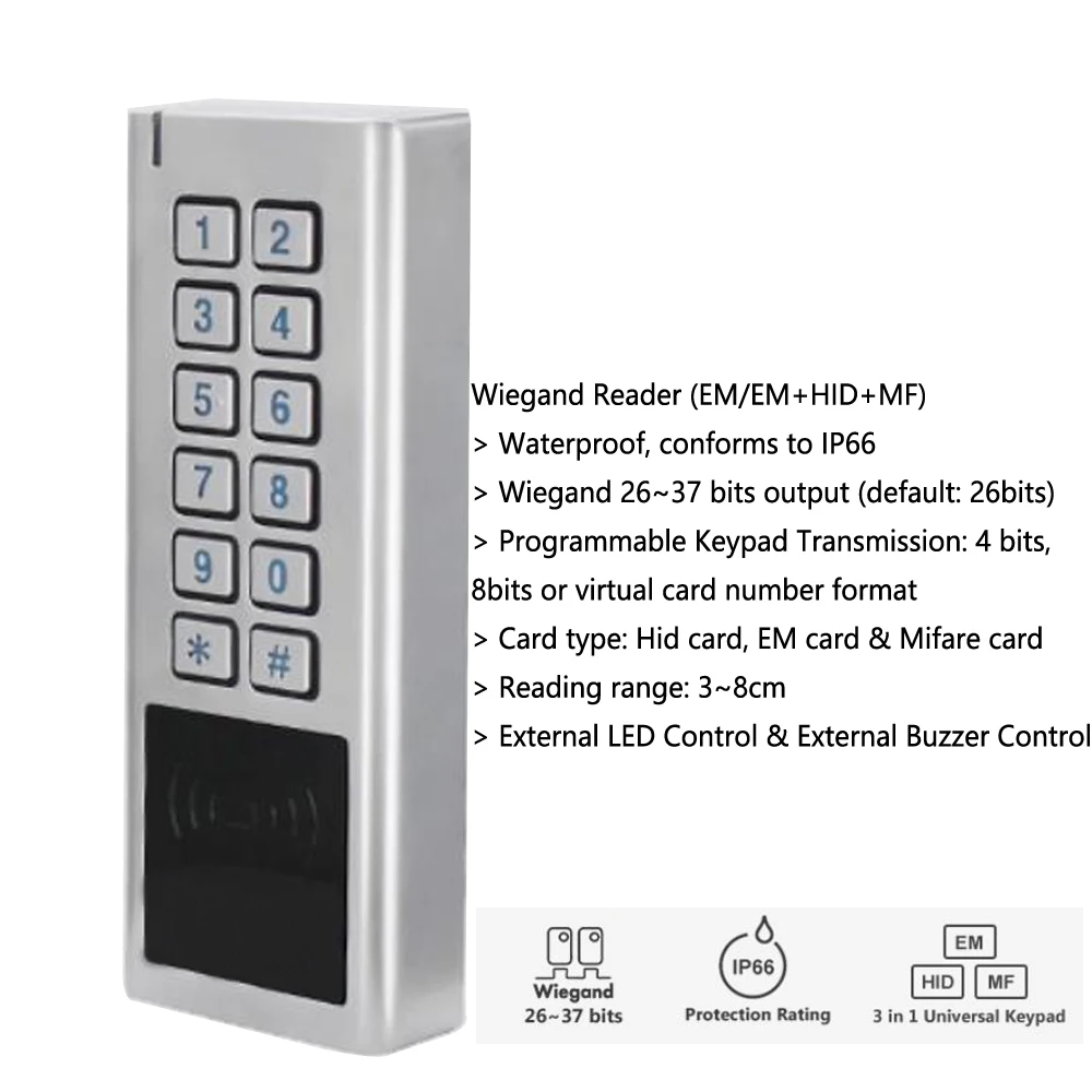 Waterproof Door Access Control ID Card Reader Password Keypad Reader Wiegand 26-37 ID IC Swiping Card Access Controller
Waterproof Door Access Control ID Card Reader Password Keypad Reader Wiegand 26-37 ID IC Swiping Card Access Controller
