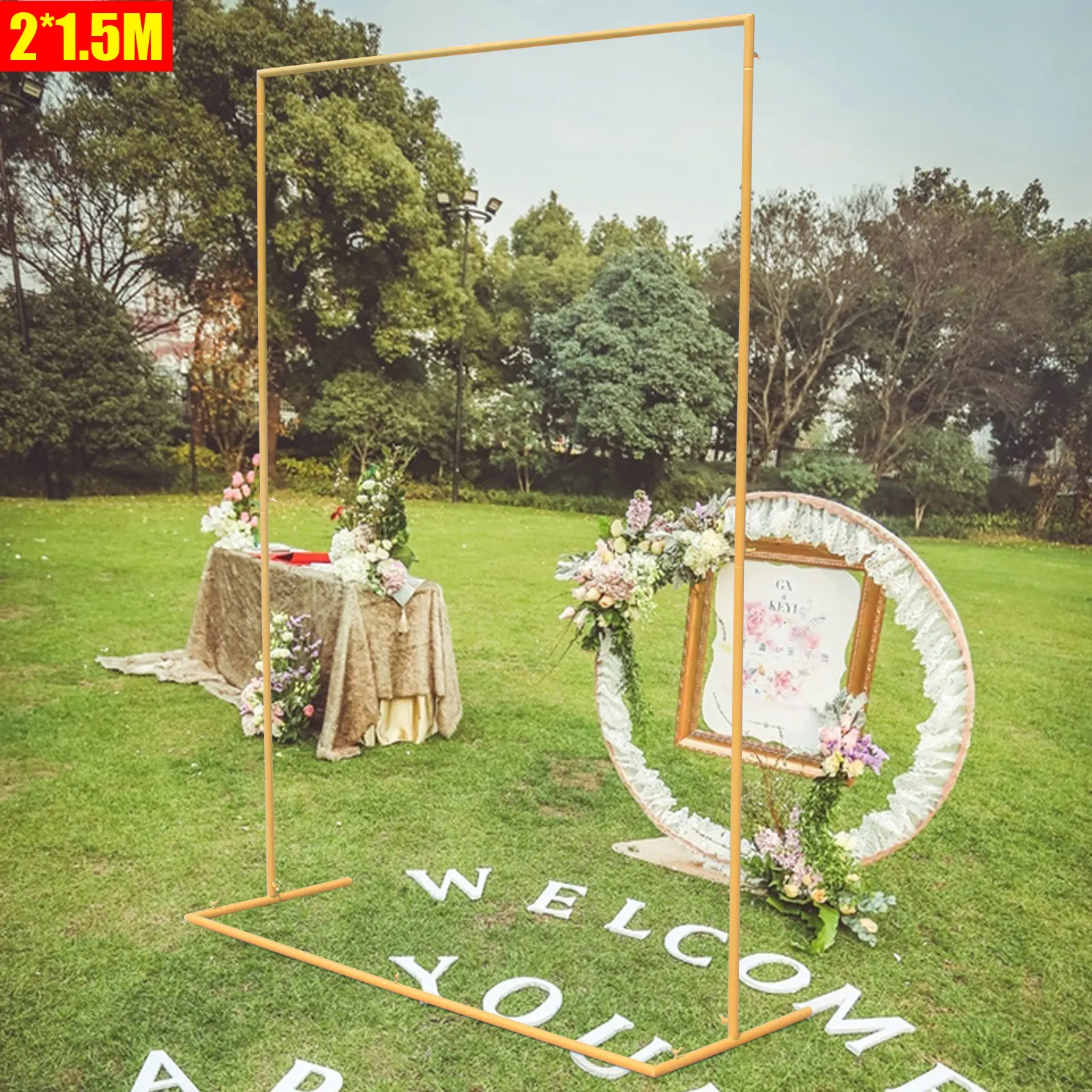 

Gold Wedding Arch Stand Square Garden Metal Ceremony Backdrop Shelf Flower Stand Outdoor Indoor Reusable Iron Frame Party Decor