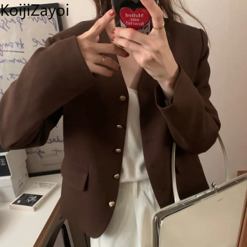 Koijizayoi Retro Women Elegant Blazer Solid Fashion Office Lady Chic Korean Coat V Neck Single Breasted Outer Wear Loose Blazers
Koijizayoi Retro Women Elegant Blazer Solid Fashion Office Lady Chic Korean Coat V Neck Single Breasted Outer Wear Loose Blazers