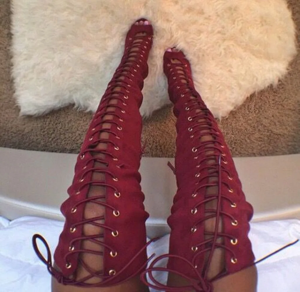 Nightclub Ladies Sexy Long Boots Suede Lace-up Thigh High Boots Open Toe Over-the-knee Sandal Boots Thin High Heels Cross-tied
Nightclub Ladies Sexy Long Boots Suede Lace-up Thigh High Boots Open Toe Over-the-knee Sandal Boots Thin High Heels Cross-tied