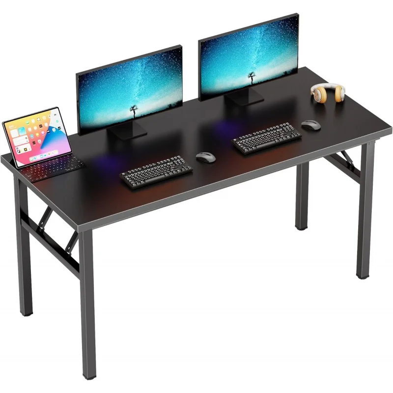 

DlandHome 62 Inches Large Home Office Folding Computer Desk, No Install Needed, Composite Wood Board, Folding Dining Table/Works